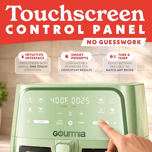 Gourmia 8 Qt Air Fryer, 8 Presets with Digital Display, FryForce 360° Technology, Easy View Window & Interior Light, Dishwasher Safe Basket, Green - My Kitchen Products