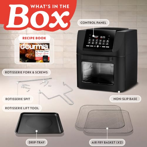 Gourmia Air Fryer - 14 Qt All-in-One Oven with Rotisserie, Digital Display with 12 Presets, Roast, Bake, Broil, Dehydrate, Dishwasher Safe Accessories, Black - My Kitchen Products