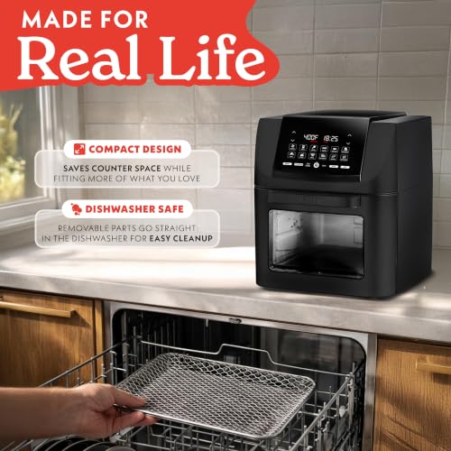 Gourmia Air Fryer - 14 Qt All-in-One Oven with Rotisserie, Digital Display with 12 Presets, Roast, Bake, Broil, Dehydrate, Dishwasher Safe Accessories, Black - My Kitchen Products