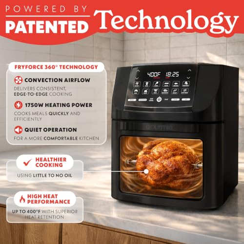 Gourmia Air Fryer - 14 Qt All-in-One Oven with Rotisserie, Digital Display with 12 Presets, Roast, Bake, Broil, Dehydrate, Dishwasher Safe Accessories, Black - My Kitchen Products