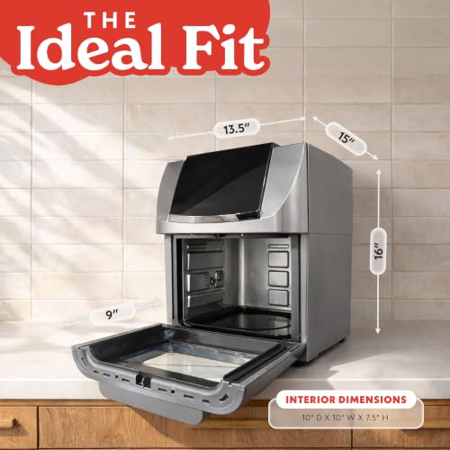 Gourmia Air Fryer - 14 Qt All-in-One Rotisserie Oven with Digital Display, 12 Presets, Roast, Bake, Broil, Dehydrate, Dishwasher Safe Accessories, Stainless Steel - My Kitchen Products