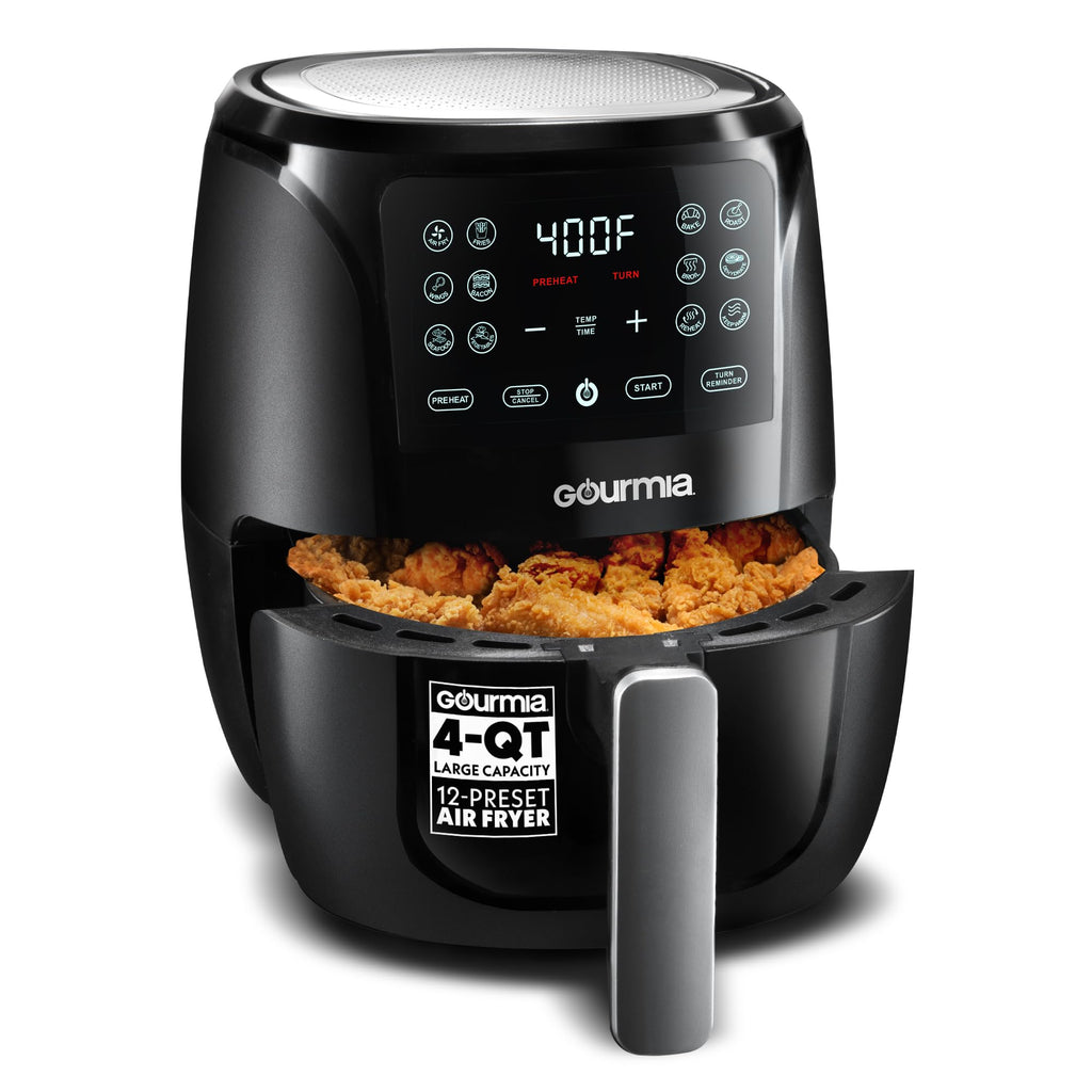 Gourmia Air Fryer, 4 Qt Capacity, FryForce360º, Digital Display with 8 Presets, Roast, Bake, Broil