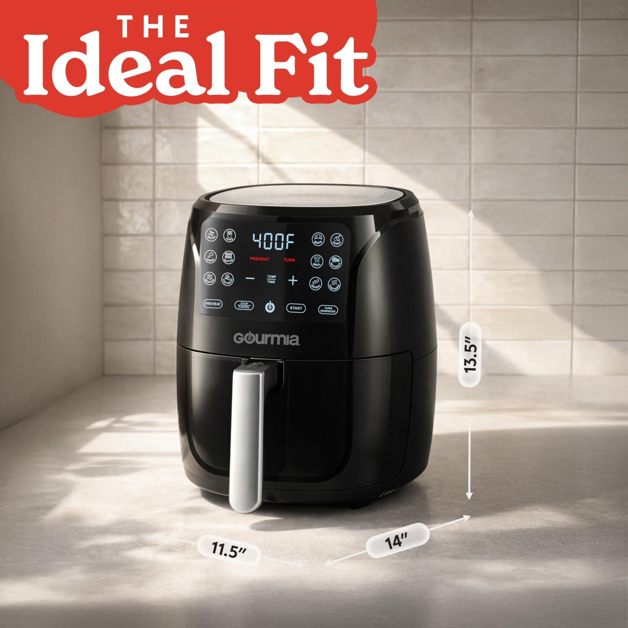 Gourmia Air Fryer - 6 Qt Large Capacity, FryForce 360º, Digital Display with 12 Presets, Roast, Bake, Broil, Dehydrate, Dishwasher Safe Accessories, Black - My Kitchen Products