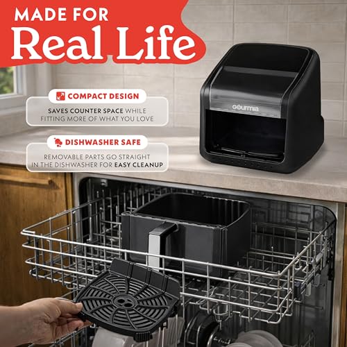 Gourmia Air Fryer 7 QT - Easy View Panorama Window & Interior Light, Guided Cooking with 12 One-Touch Presets, FryForce 360, Dishwasher Safe Accessories, Black - My Kitchen Products