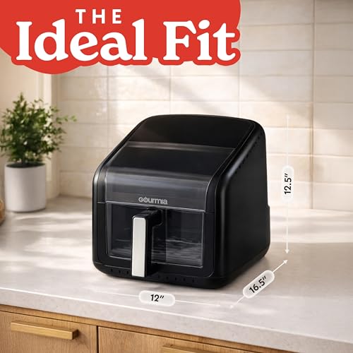 Gourmia Air Fryer 7 QT - Easy View Panorama Window & Interior Light, Guided Cooking with 12 One-Touch Presets, FryForce 360, Dishwasher Safe Accessories, Black - My Kitchen Products