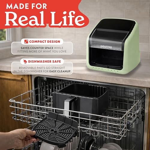 Gourmia Air Fryer 7 QT - Easy View Panorama Window & Interior Light, Guided Cooking with 12 One-Touch Presets, FryForce 360, Dishwasher Safe Accessories, Green - My Kitchen Products