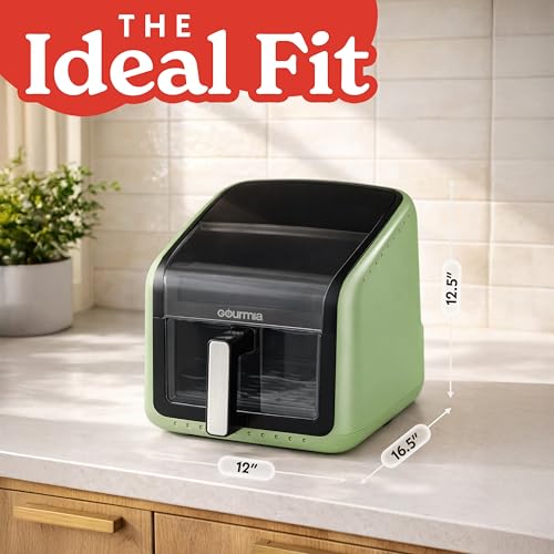 Gourmia Air Fryer 7 QT - Easy View Panorama Window & Interior Light, Guided Cooking with 12 One-Touch Presets, FryForce 360, Dishwasher Safe Accessories, Green - My Kitchen Products