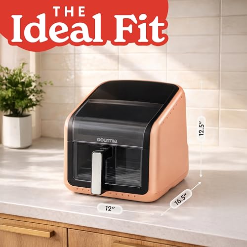 Gourmia Air Fryer 7 QT - Easy View Panorama Window & Interior Light, Guided Cooking with 12 One-Touch Presets, FryForce 360, Dishwasher Safe Accessories, Peach - My Kitchen Products