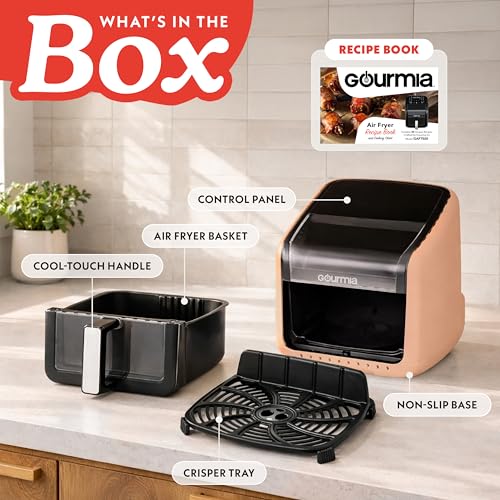 Gourmia Air Fryer 7 QT - Easy View Panorama Window & Interior Light, Guided Cooking with 12 One-Touch Presets, FryForce 360, Dishwasher Safe Accessories, Peach - My Kitchen Products
