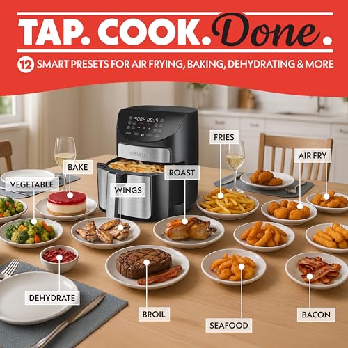 Gourmia Air Fryer - 7 Qt Large Capacity, FryForce360º, Digital Display with 10 Presets, Roast, Bake, Broil, Dehydrate, Dishwasher Safe Accessories, Black - My Kitchen Products