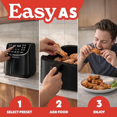 Gourmia Air Fryer - 7 Qt Large Capacity with LED Display, 12 One-Touch Presets, FryForce 360° Technology, Nonstick Dishwasher-Safe Basket & Crisper Tray, Black - My Kitchen Products