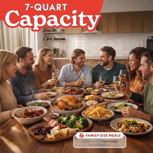 Gourmia Air Fryer - 7 Qt Large Capacity with LED Display, 12 One-Touch Presets, FryForce 360° Technology, Nonstick Dishwasher-Safe Basket & Crisper Tray, Black - My Kitchen Products