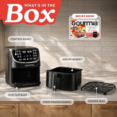 Gourmia Air Fryer - 7 Qt Large Capacity with LED Display, 12 One-Touch Presets, FryForce 360° Technology, Nonstick Dishwasher-Safe Basket & Crisper Tray, Black - My Kitchen Products