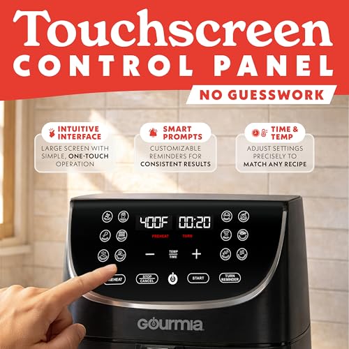 Gourmia Air Fryer - 7 Qt Large Capacity with LED Display, 12 One-Touch Presets, FryForce 360° Technology, Nonstick Dishwasher-Safe Basket & Crisper Tray, Black - My Kitchen Products