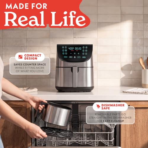 Gourmia Air Fryer - 8 Qt Extra Large Capacity, FryForce360º, Digital Display with 12 Presets, Roast, Bake, Broil, Dehydrate, Dishwasher Safe Accessories, Stainless Steel - My Kitchen Products