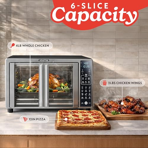 Gourmia Air Fryer French Door Toaster Oven - 6-Slice Capacity, LED Display with 19 Cooking Presets, Stainless Steel - My Kitchen Products