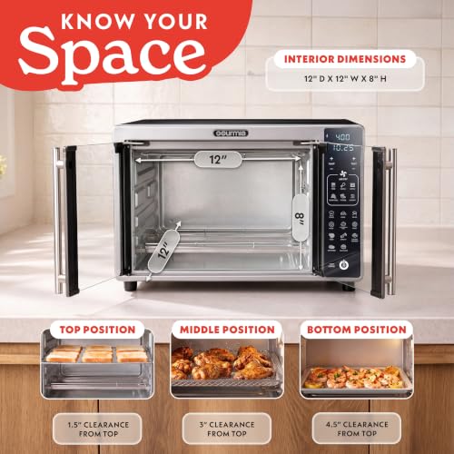 Gourmia Air Fryer French Door Toaster Oven - 6-Slice Capacity, LED Display with 19 Cooking Presets, Stainless Steel - My Kitchen Products