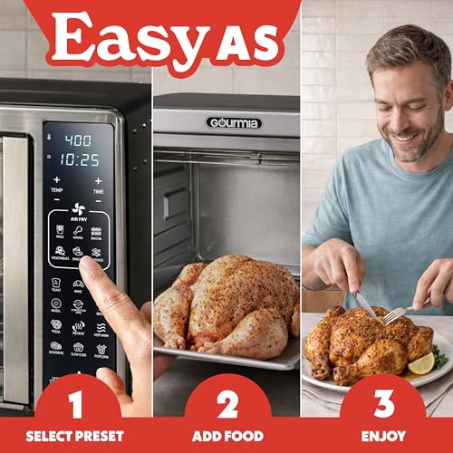 Gourmia Air Fryer French Door Toaster Oven - 6-Slice Capacity, LED Display with 19 Cooking Presets, Stainless Steel - My Kitchen Products