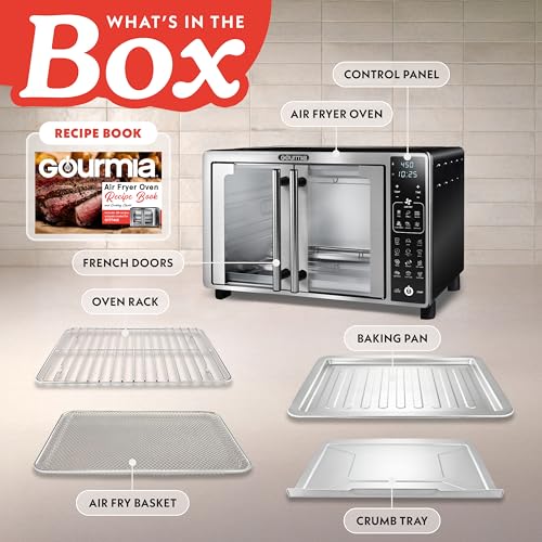 Gourmia Air Fryer French Door Toaster Oven - 6-Slice Capacity, LED Display with 19 Cooking Presets, Stainless Steel - My Kitchen Products
