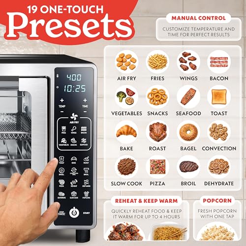 Gourmia Air Fryer French Door Toaster Oven - 6-Slice Capacity, LED Display with 19 Cooking Presets, Stainless Steel - My Kitchen Products