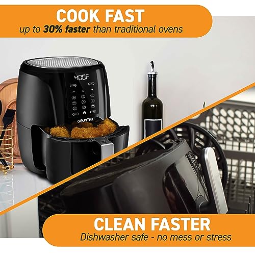 Gourmia Air Fryer Oven Digital Display 5 Quart Large AirFryer Cooker 12 1-Touch Cooking Presets, XL Air Fryer Basket 1500w Power Multifunction Black and Stainless Steel Accents FRY FORCE GAF536 - My Kitchen Products