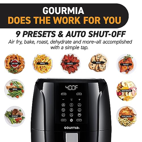 Gourmia Air Fryer Oven Digital Display 5 Quart Large AirFryer Cooker 12 1-Touch Cooking Presets, XL Air Fryer Basket 1500w Power Multifunction Black and Stainless Steel Accents FRY FORCE GAF536 - My Kitchen Products