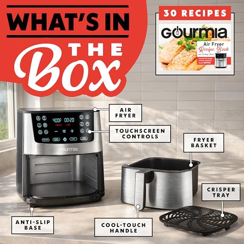 Gourmia Air Fryer Oven Digital Display 8 Quart Large AirFryer Cooker 12 Touch Cooking Presets, XL Air Fryer Basket 1700w Power Multifunction GAF838 Black and stainless steel air fryer - My Kitchen Products