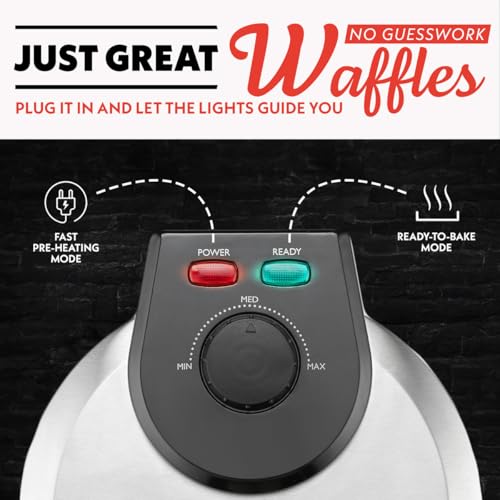 Gourmia Belgian Waffle Maker – Adjustable Browning Control, Nonstick Plates, Ready & Power Indicator Lights, Compact Upright Storage, Cool-Touch Handle - My Kitchen Products