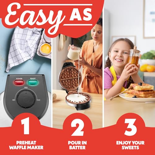 Gourmia Belgian Waffle Maker – Adjustable Browning Control, Nonstick Plates, Ready & Power Indicator Lights, Compact Upright Storage, Cool-Touch Handle - My Kitchen Products