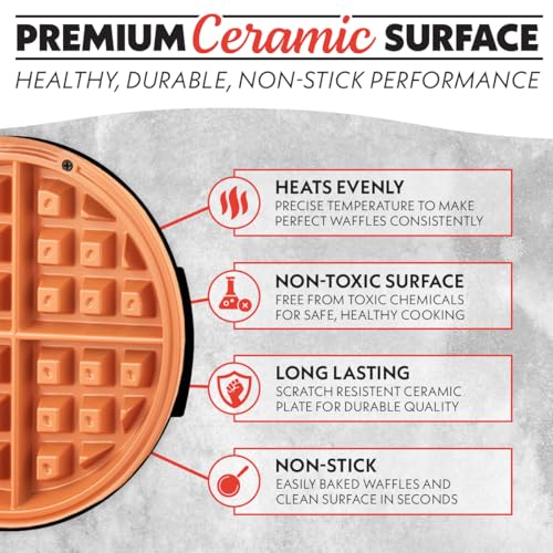 Gourmia Belgian Waffle Maker – Compact Design with Upright Storage, Adjustable Browning, and Easy-Clean Nonstick Ceramic Plates, Stainless Steel - My Kitchen Products