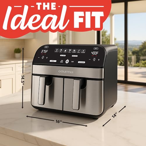 Gourmia Dual Basket Air Fryer - 10 Qt Large Capacity, FryForce360º, Digital Display with 7 Presets, Roast, Bake, Broil, Dehydrate, Match Cook, Sync Finish, Dishwasher Safe Accessories, Black - My Kitchen Products