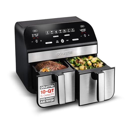 Gourmia Dual Basket Air Fryer - 10 Qt Large Capacity, FryForce360º, Digital Display with 7 Presets, Roast, Bake, Broil, Dehydrate, Match Cook, Sync Finish, Dishwasher Safe Accessories, Black - My Kitchen Products