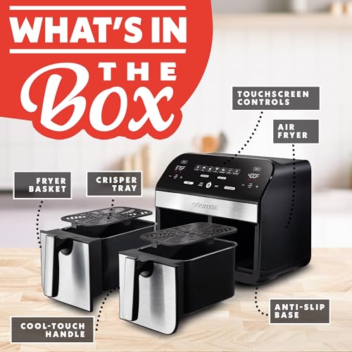 Gourmia Dual Basket Air Fryer - 10 Qt Large Capacity, FryForce360º, Digital Display with 7 Presets, Roast, Bake, Broil, Dehydrate, Match Cook, Sync Finish, Dishwasher Safe Accessories, Black - My Kitchen Products