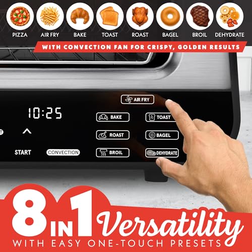 Gourmia Electric Indoor Pizza Oven – Countertop Air Fryer Toaster Oven Combo with 6 Pizza Presets, 7 Cooking Functions, Air Fry, Broil & Bake, Includes Cordierite Pizza Stone, Stainless Steel - My Kitchen Products
