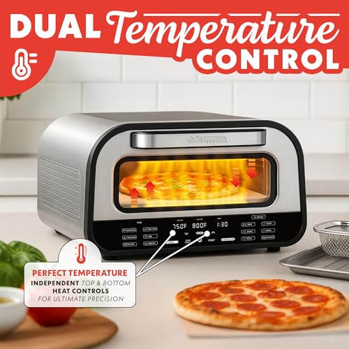 Gourmia Electric Indoor Pizza Oven – Countertop Air Fryer Toaster Oven Combo with 6 Pizza Presets, 7 Cooking Functions, Air Fry, Broil & Bake, Includes Cordierite Pizza Stone, Stainless Steel - My Kitchen Products