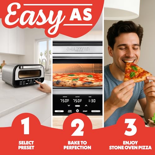 Gourmia Electric Indoor Pizza Oven – Countertop Air Fryer Toaster Oven Combo with 6 Pizza Presets, 7 Cooking Functions, Air Fry, Broil & Bake, Includes Cordierite Pizza Stone, Stainless Steel - My Kitchen Products