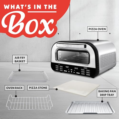 Gourmia Electric Indoor Pizza Oven – Countertop Air Fryer Toaster Oven Combo with 6 Pizza Presets, 7 Cooking Functions, Air Fry, Broil & Bake, Includes Cordierite Pizza Stone, Stainless Steel - My Kitchen Products