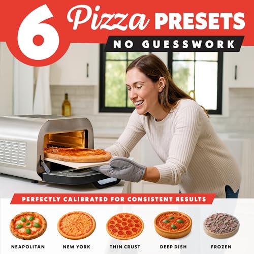 Gourmia Electric Indoor Pizza Oven – Countertop Air Fryer Toaster Oven Combo with 6 Pizza Presets, 7 Cooking Functions, Air Fry, Broil & Bake, Includes Cordierite Pizza Stone, Stainless Steel - My Kitchen Products