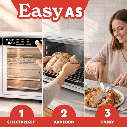 Gourmia French Door Air Fryer Oven - 37 Qt Large Capacity Convection Toaster Oven, FryForce 360°, Digital Display, 12 Cooking Presets, Dehydrate, Fits 13” Pizza, Dishwasher-Safe, White - My Kitchen Products