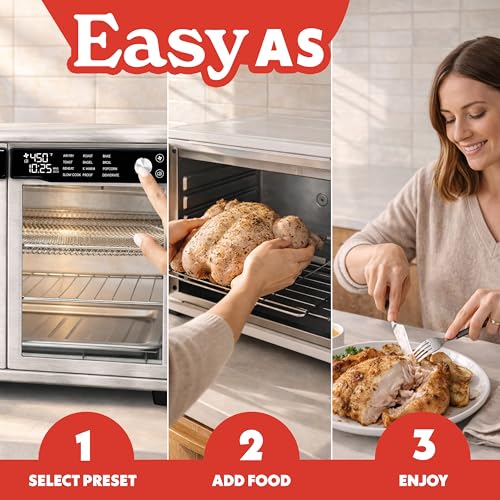Gourmia French Door Air Fryer Oven - 37 Qt Large Capacity Convection Toaster Oven, FryForce 360°, Digital Display, 12 Cooking Presets, Dehydrate, Fits 13” Pizza, Dishwasher-Safe, Stainless Steel - My Kitchen Products
