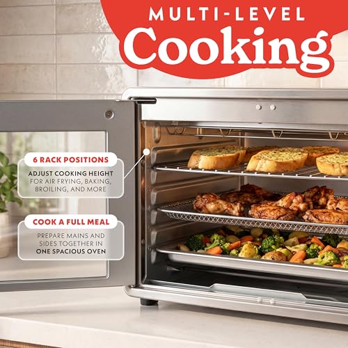 Gourmia French Door Air Fryer Oven - 37 Qt Large Capacity Convection Toaster Oven, FryForce 360°, Digital Display, 12 Cooking Presets, Dehydrate, Fits 13” Pizza, Dishwasher-Safe, White - My Kitchen Products