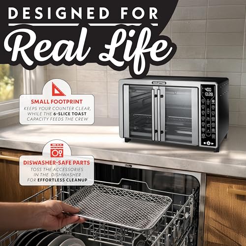 Gourmia French Door Air Fryer Toaster Oven – 6-Slice Capacity, FryForce 360°, Digital Display with 17 Cooking Presets, Stainless Steel - My Kitchen Products