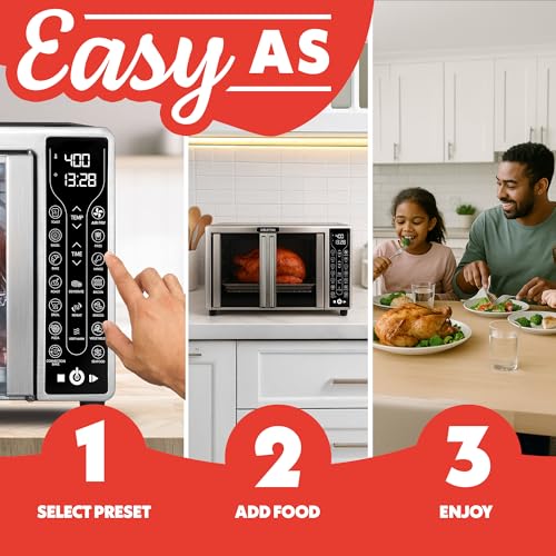 Gourmia French Door Air Fryer Toaster Oven – 6-Slice Capacity, FryForce 360°, Digital Display with 17 Cooking Presets, Stainless Steel - My Kitchen Products