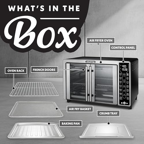 Gourmia French Door Air Fryer Toaster Oven – 6-Slice Capacity, FryForce 360°, Digital Display with 17 Cooking Presets, Stainless Steel - My Kitchen Products