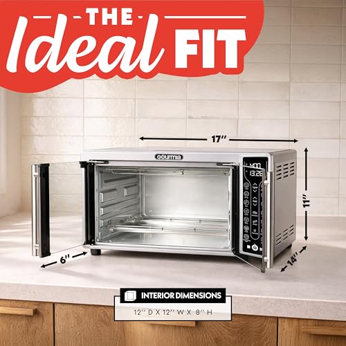 Gourmia French Door Air Fryer Toaster Oven – 6-Slice Capacity, FryForce 360°, Digital Display with 17 Cooking Presets, Stainless Steel - My Kitchen Products