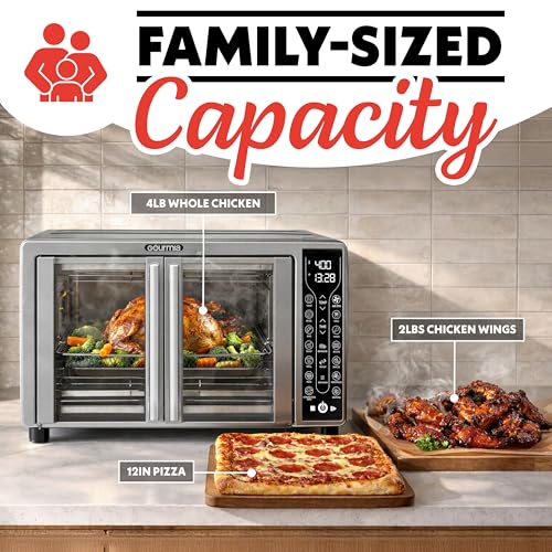 Gourmia French Door Air Fryer Toaster Oven – 6-Slice Capacity, FryForce 360°, Digital Display with 17 Cooking Presets, Stainless Steel - My Kitchen Products