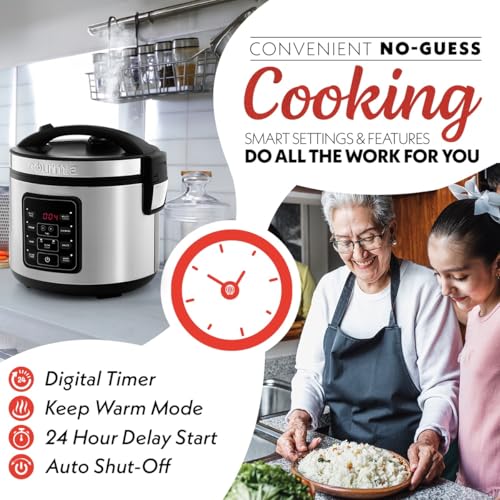 Gourmia Rice Cooker – 3 Qt Capacity, 12 Cup Cooked, 6 Cup Uncooked, Digital Controls, Grain Cooker & Steamer, Built-In Steamer Basket, Nonstick Ceramic Pot, Delay Timer, Keep Warm, Stainless Steel - My Kitchen Products