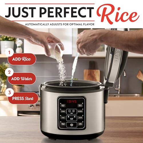 Gourmia Rice Cooker – 3 Qt Capacity, 12 Cup Cooked, 6 Cup Uncooked, Digital Controls, Grain Cooker & Steamer, Built-In Steamer Basket, Nonstick Ceramic Pot, Delay Timer, Keep Warm, Stainless Steel - My Kitchen Products