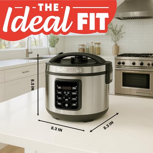 Gourmia Rice Cooker – 3 Qt Capacity, 12 Cup Cooked, 6 Cup Uncooked, Digital Controls, Grain Cooker & Steamer, Built-In Steamer Basket, Nonstick Ceramic Pot, Delay Timer, Keep Warm, Stainless Steel - My Kitchen Products