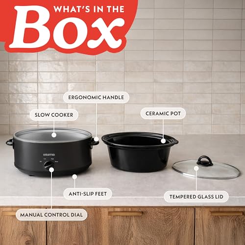 Gourmia Slow Cooker - 6 Quart Removable Ceramic Pot, Manual Controls with 3 Temperature Settings, Dishwasher Safe Crock and Glass Lid, Black - My Kitchen Products